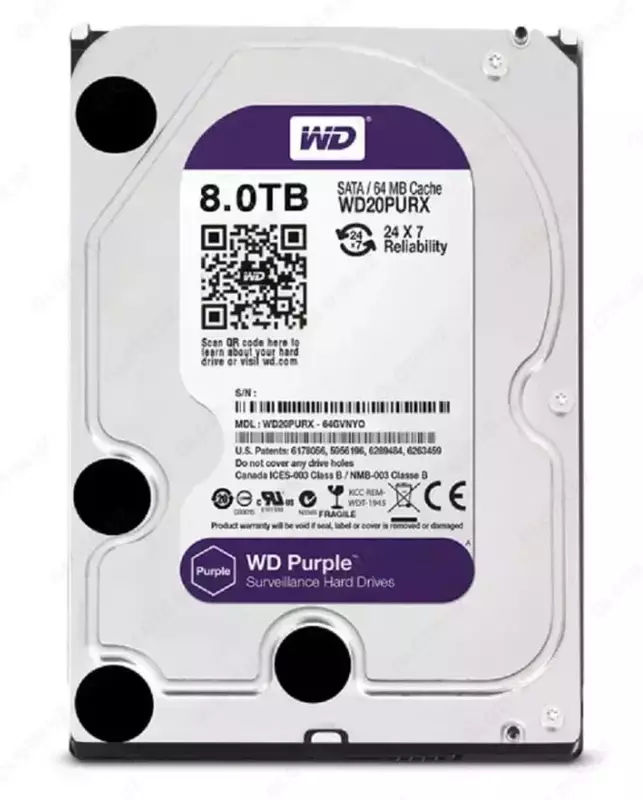 WD80PURX-78 WD Purple (Фиолетовый) 8TB HDD — профессиональный диск для видеонаблюдения  Hikvision (RES)