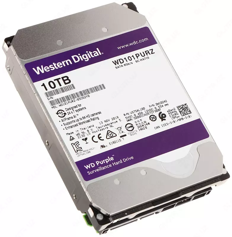 WD100PURX-78 WD Purple (Фиолетовый) 10TB HDD — профессиональный диск для видеонаблюдения  Hikvision (Оригинал)