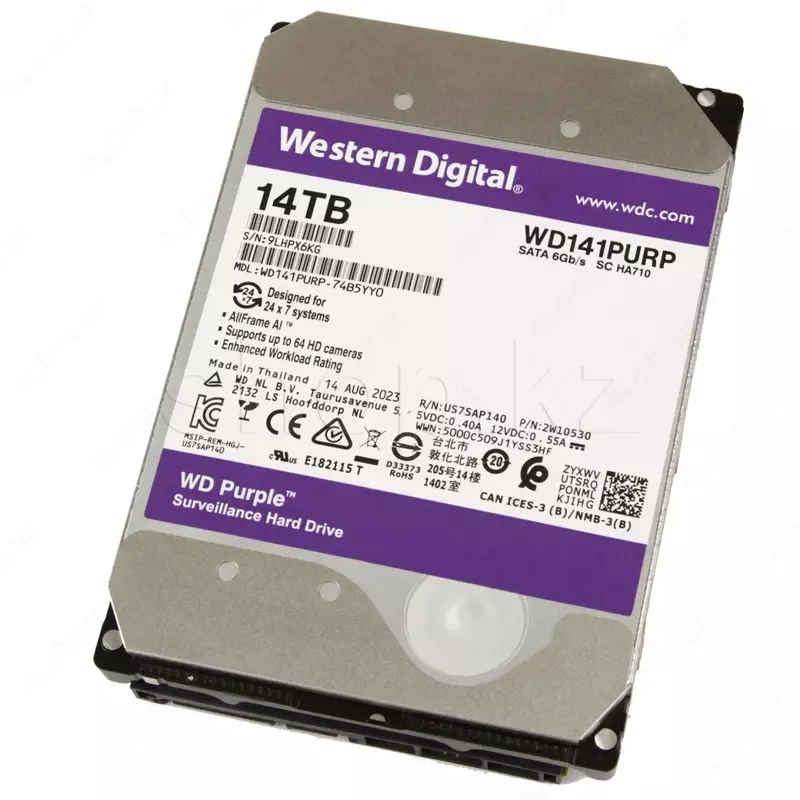 WD141PURA WD Purple (Фиолетовый) 14TB HDD — профессиональный диск для видеонаблюдения  Hikvision (Оригинал)