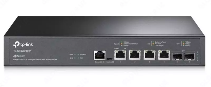 L2+ boshqariladigan kommutator TP-Link TL-SX3206HPP JetStream™ 10G PoE++ Switch