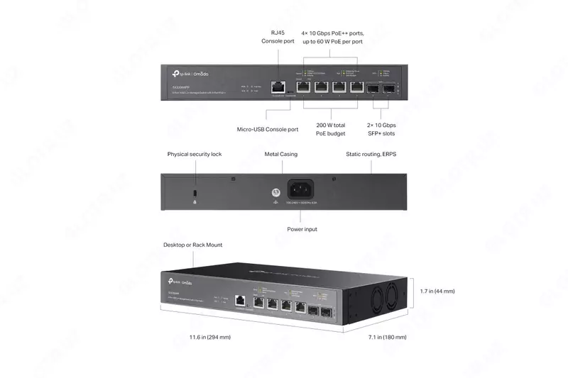  SX3206HPP Omada 4-Port PoE++ 10GBase-T L2+ Managed Switch with 2 10GE SFP+ Slots - 