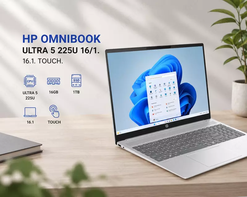 Ноутбук HP omnibook ultra 5 225u 16/1. 16.1. Touch