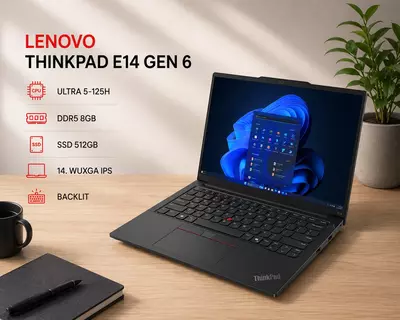 Ноутбук LENOVO THINKPAD E14 GEN 6 / ULTRA 5-125H / DDR5 8GB / SSD 512GB / 14. WUXGA IPS / BACKLIT
