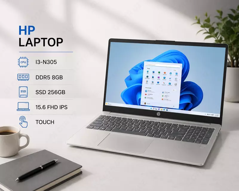 Ноутбук HP LAPTOP / I3-N305 / DDR5 8GB / SSD 256GB / 15.6 FHD IPS / TOUCH