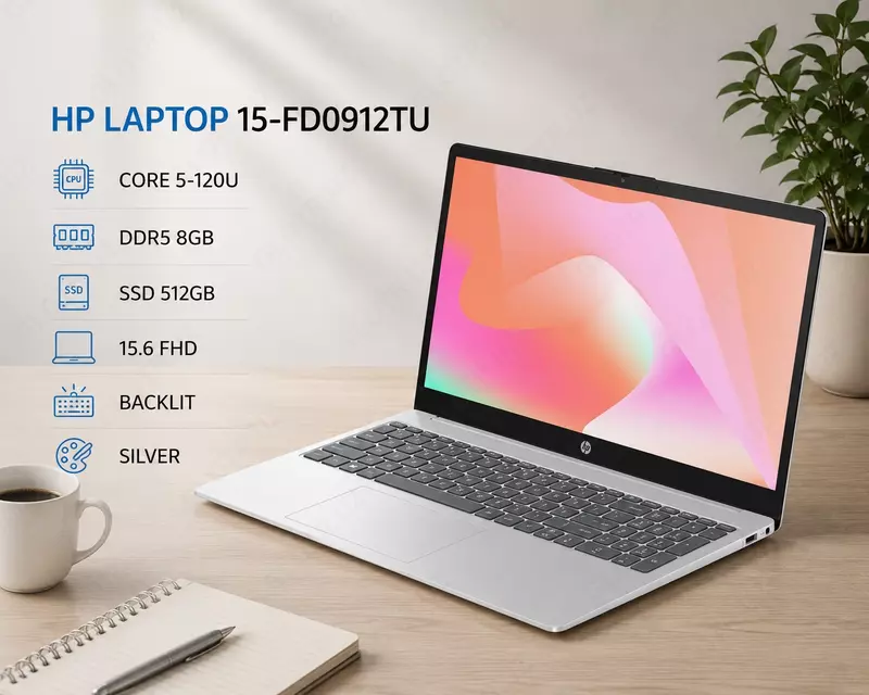 HP Laptop 15-fd0912TU Core 5-120U 8GB DDR5 512GB SSD 15.6 FHD Backlit Silver noutbuk