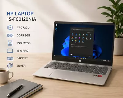 Ноутбук HP LAPTOP 15-FC0120NIA / R7-7730U / DDR5 8GB / SSD 512GB / 15.6 FHD / BACKLIT / SILVER