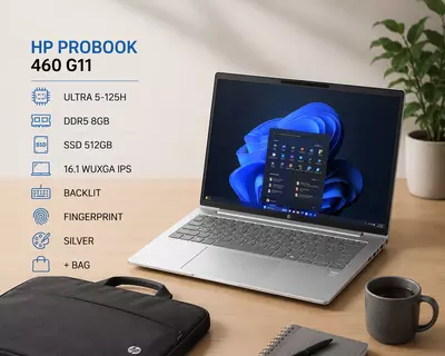 Ноутбук HP PROBOOK 460 G11 / ULTRA 5-125H / DDR5 8GB / SSD 512GB / 16.1 WUXGA IPS / BACKLIT / FINGERPRINT / SILVER / + BAG