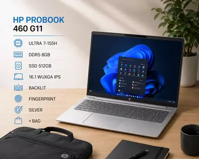 Ноутбук HP PROBOOK 460 G11 / ULTRA 7-155H / DDR5 8GB / SSD 512GB / 16.1 WUXGA IPS / BACKLIT / FINGERPRINT / SILVER / + BAG
