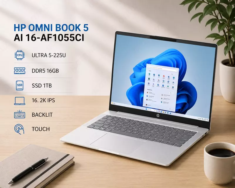 Ноутбук HP OMNI BOOK 5 AI 16-AF1055CI / ULTRA 5-225U / DDR5 16GB / SSD 1TB / 16. 2K IPS / BACKLIT / TOUCH