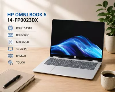 Ноутбук HP OMNI BOOK 5 14-FP0023DX / CORE 7-150U / DDR5 16GB / SSD 512GB / 14. 2K IPS / BACKLIT / TOUCH