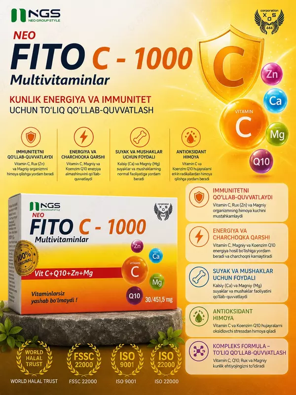 BAD Neo FITO C1000 500 mg 30 dona kapsula  polivitaminlar va minerallar jamlanmasi kapsula