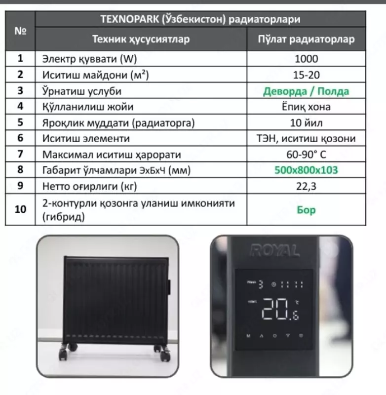 от {0} сум Электрические панельные радиаторы АКФА Hybrid