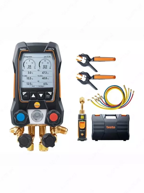 TESTO 557S КОМПЛЕКТ 2 С ЗАПРАВОЧНЫМИ ШЛАНГАМИ - УМНЫЙ ЦИФРОВОЙ МАНОМЕТРИЧЕСКИЙ КОЛЛЕКТОР  СМАРТ-ЗОНДЫ ВАКУУМА И ТЕМПЕРАТУРЫ И НАБОР ИЗ ЧЕТЫРЁХ ЗАПРАВОЧНЫХ ШЛАНГО