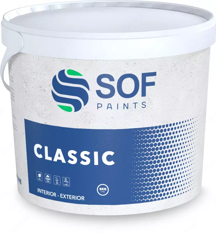Интерьерная акриловая краска SOF PAINTS CLASSIC для внутренних поверхностей и потолков 5 кг