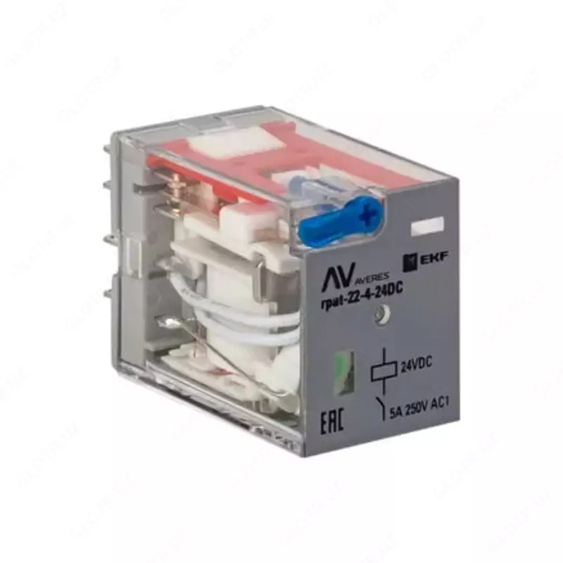 EKF oraliq relesi Averes RPAt 22/4 5A 24V DC tugmali va mexanik indikatorli (1165424-modda)
