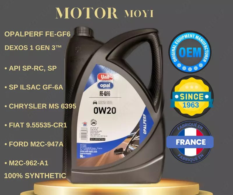 Unil Opal 0W20 FE-GF6 motor moyi - yuqori texnologiyali sintetik moy
