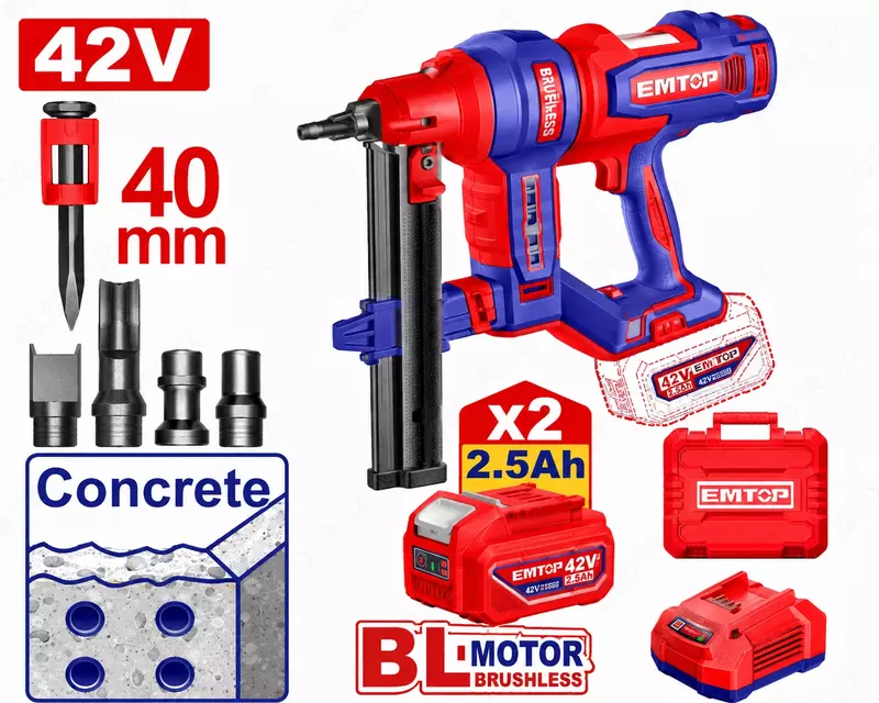 Cho‘tkasiz motorli akkumulyatorli beton mix qoqish pistoleti
