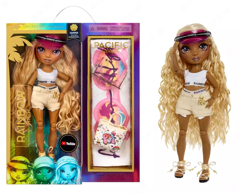 Rainbow High Pacific Coast – Harper Dune в пляжном стиле Модный образ для отдыха