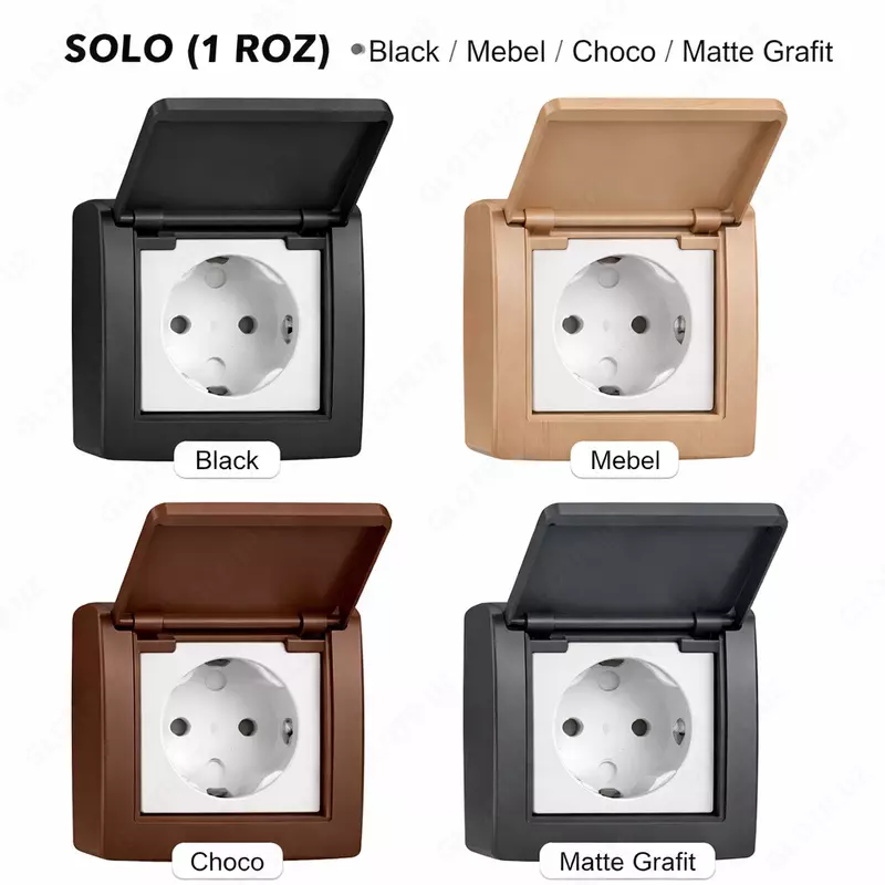 SOLO S/Z — розетки с крышкой Black / Mebel / Choco / Matte Grafit