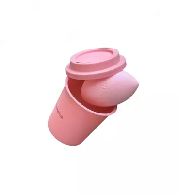 Спонжик с удобным стаканчиком для хранения Femi Cosmetics - Baby Pink