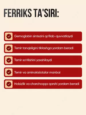  Kamqonlik  anemiya  temir yetishmovchiligi  gemoglobin uchun Ferriks  150 ml - 