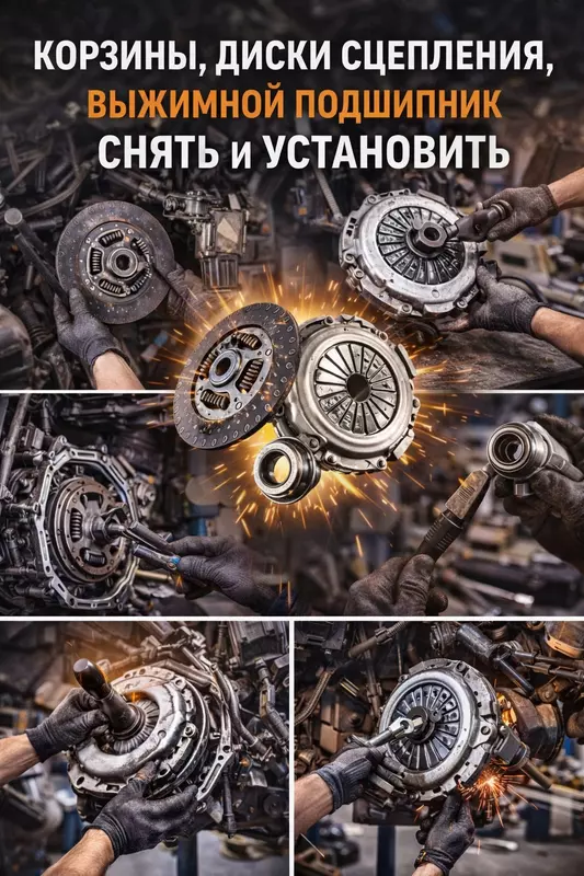 Корзины  диски сцепления  выжимной подшипник - снять и установить