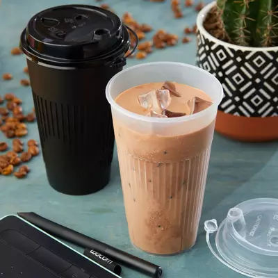 Qovurg‘ali  qovurg‘asiz qora va xira stakanlar + qopqoq