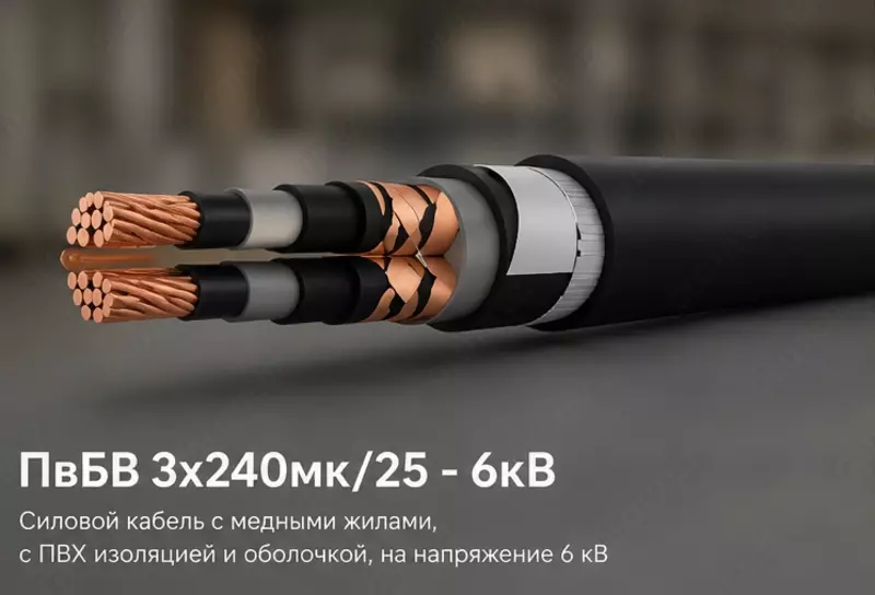 Кабель ПвБВ 3х240мк/25 - 6кВ