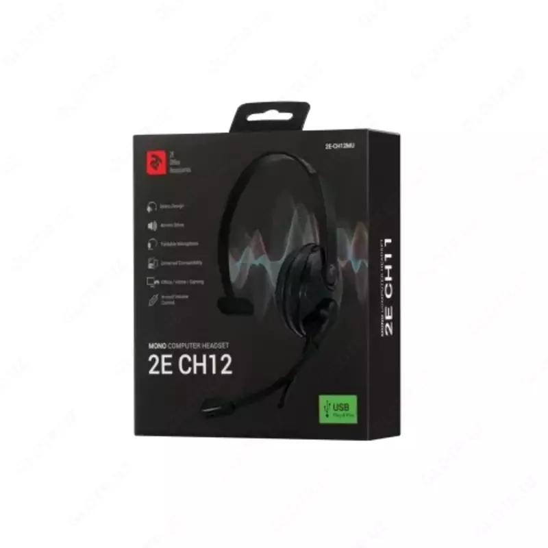  PK mono On-ear 2E CH12 USB  omni-mic  2m  qora TMarket