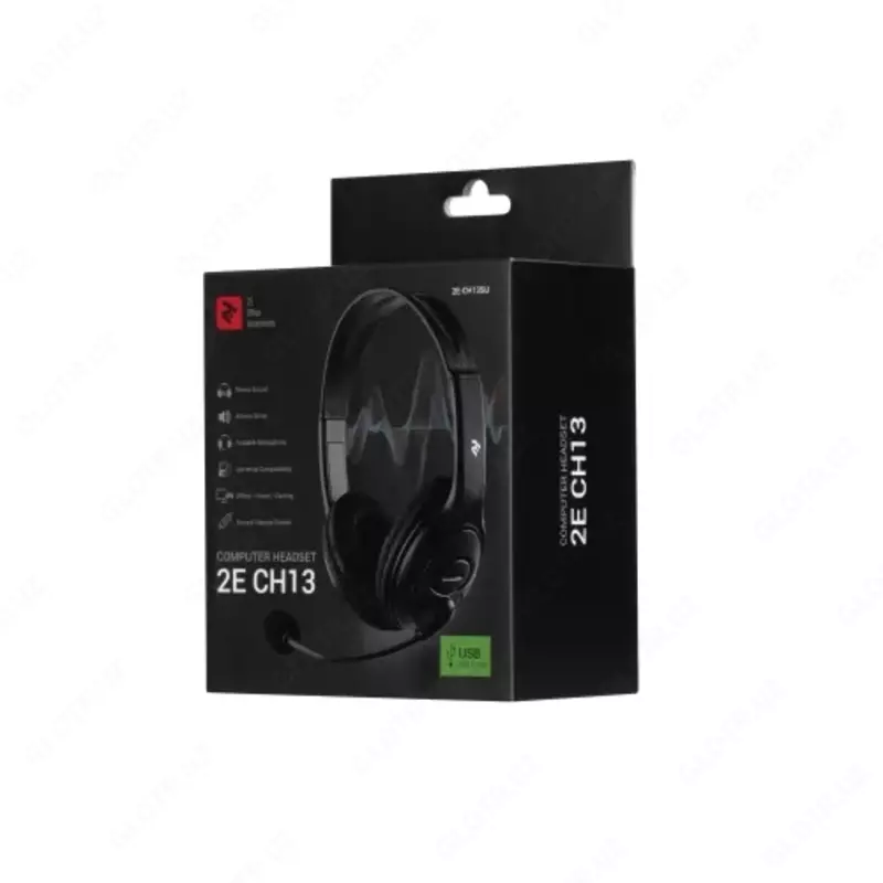  Stereo PK garniturasi Over-ear 2E CH13 USB  omni-mic  2m  qora TMarket