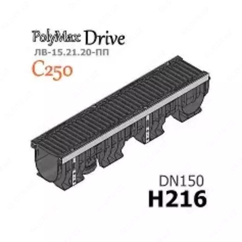 Лоток PolyMax Drive ЛВ-15.21.20-ПП пластиковый с решеткой щелевой чугунной ВЧ кл. D (к-т) 0824004 latoklar standartpark
