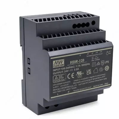 Промышленный импульсный источник питания Mean Well HDR-120 на DIN-рейку