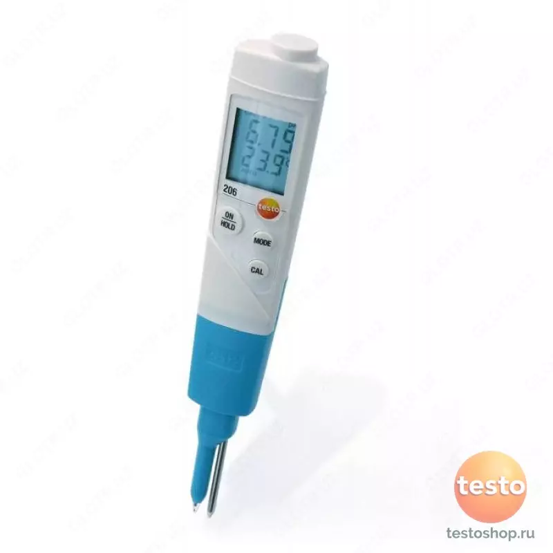 Testo 206-pH2 cho'ntak pH o'lchagich to'plami, korpus va bufer eritmalari bilan