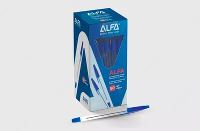 Шариковые ручки ALFA 1BP002  синие  для школы и офиса  в упаковке 50 шт