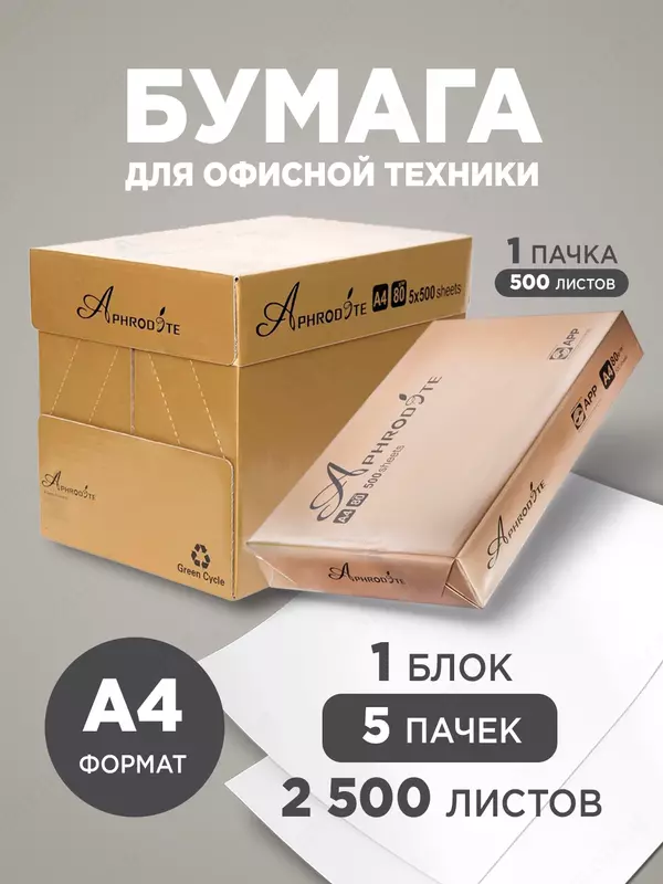 A4 APHRODITE FSC qog‘ozi 80 g/m2  ofis qog‘ozi 210×297 mm  5 quti  narxi bir quti uchun ko‘rsatilgan  5 quti