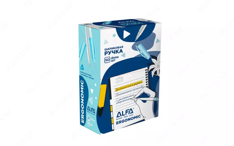 Sharikli ruchkalar «Ergonomic» 1BP005  ko‘k rang  qadoqda 50 dona