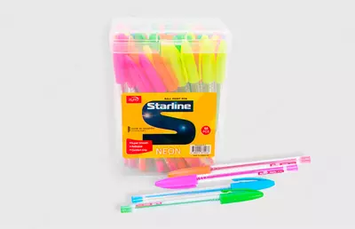 Шариковые ручки Alfa Starline Neon 1BP034  синие  60 шт в упаковке  для школы и офиса