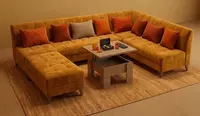 Yashash xonasi uchun eksklyuziv modulli burchakli divan (U shaklidagi  velor) Xantal