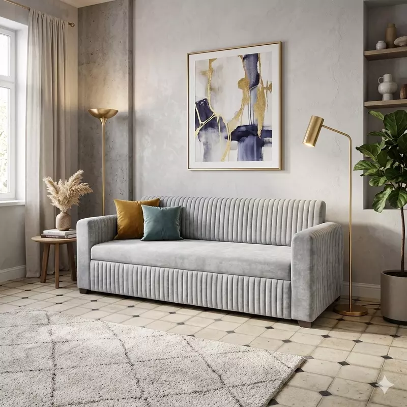  Диван для гостиной “Pianino” 111 (раскладной  бархат) Синий - Bella.Premium.Mebel