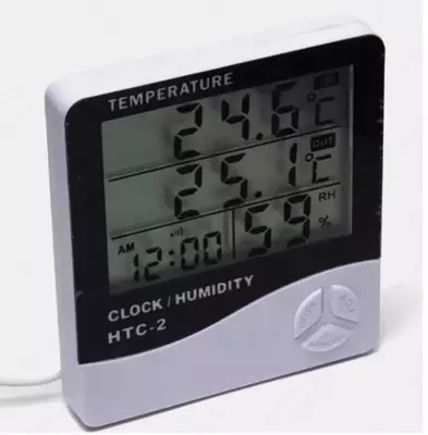 Цифровой термометр-гигрометр HTC-2  часы