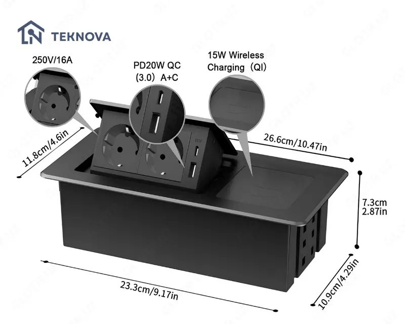  Mebel ichiga ornatiladigan yashirin smart rozetka bloki  20W simsiz  1.8m Ulgurji va chakana