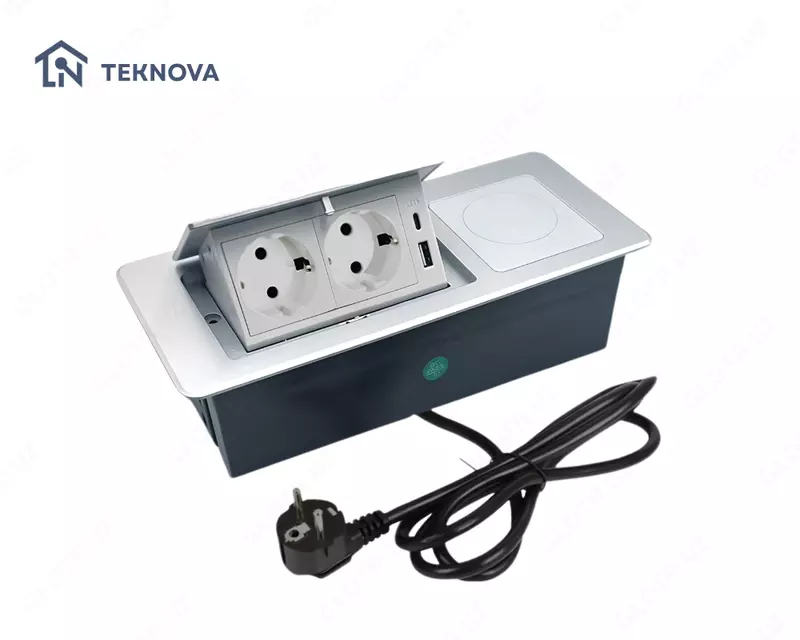  Mebel ichiga ornatiladigan yashirin smart rozetka bloki  20W simsiz  1.8m Teknova