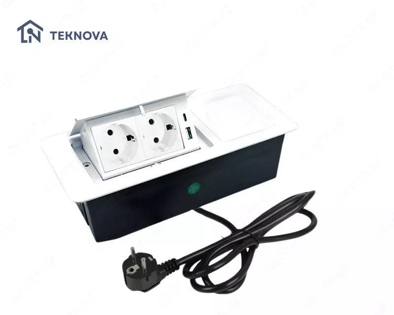  Mebel ichiga ornatiladigan yashirin smart rozetka bloki  20W simsiz  1.8m - Teknova