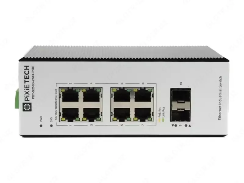 Коммутатор промышленный управляемый PXT-S250G-2S8T-POE 8 портов PoE  2×SFP  DIN