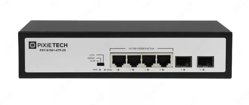 Коммутатор PoE неуправляемый Pixietech PXT-S1501-4TP-2S 4 порта  2×SFP  60 Вт