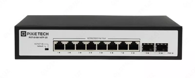 Pixietech PXT-S1501-8TP-2S PoE kommutator  8 port  2×SFP  110 Vt  boshqarilmaydigan