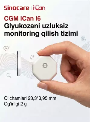  iCan i6 Sinocare CGM uzluksiz glyukoza nazorati tizimi  15 kun  (2+ yil) Ulgurji savdo