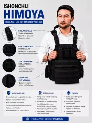 Тактический бронежилет из ткани "KARDURA", 610 г., без бронепластины, черный, размер 52-54