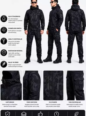 Kapyushonli taktik fleece kostyumi — qishki maxsus kiyim