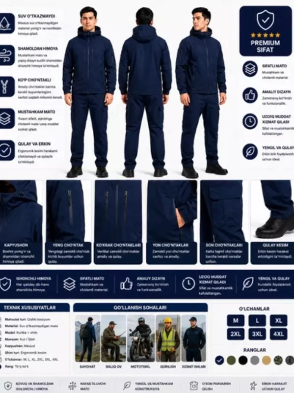 Kapyushonli qishki fleece kostyumi — issiq va qulay kurtka + shim
